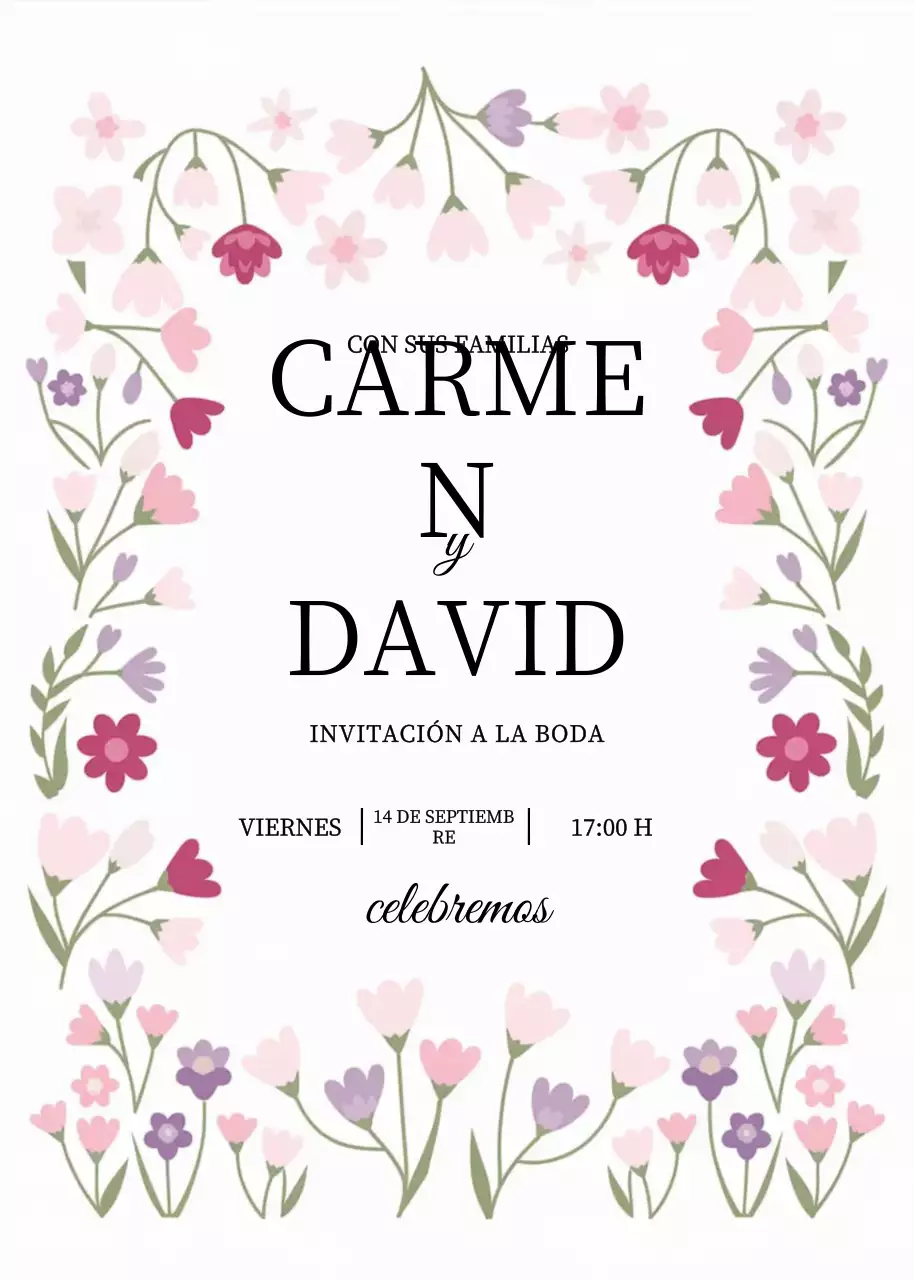 Invitación de boda floral rosa