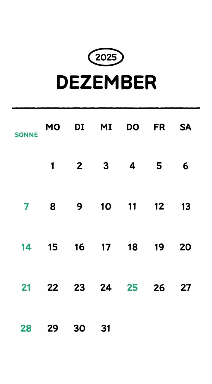 Illustrierter Kalender mit schönem Linienstil