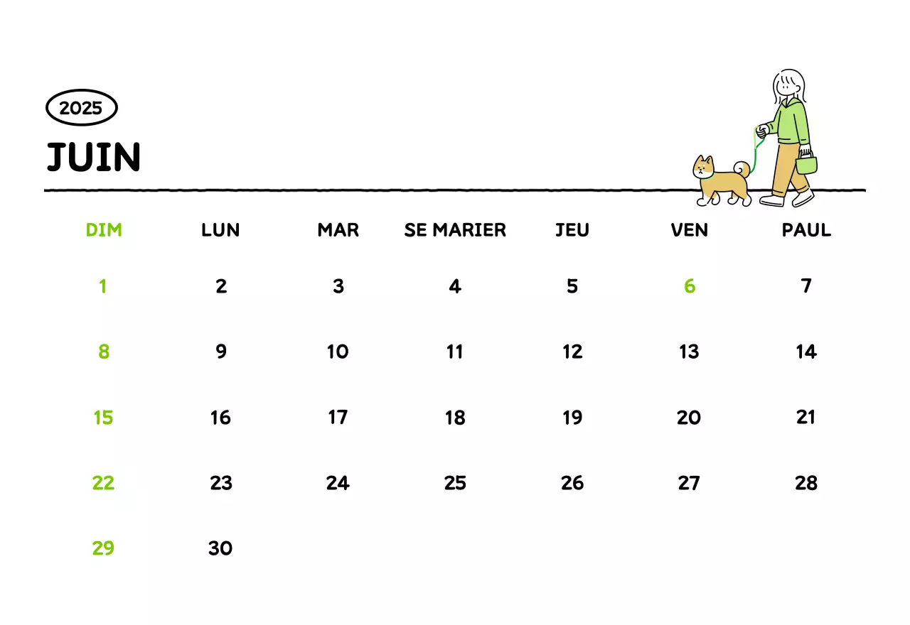 Calendrier illustré avec un joli style de lignes