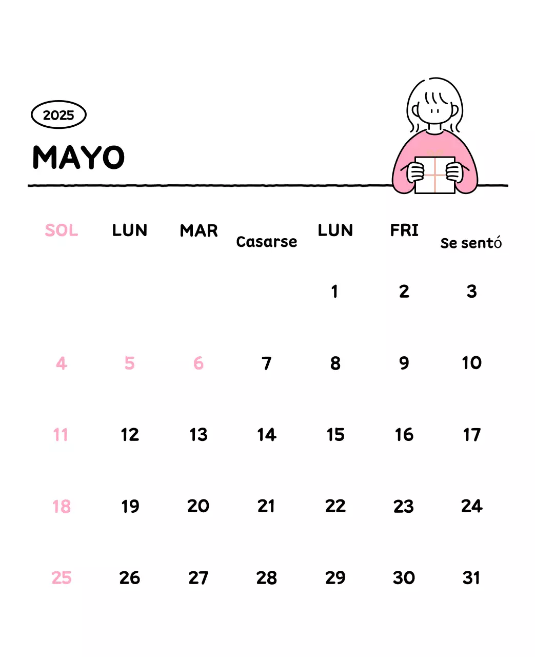 Calendario ilustrado con un bonito estilo de líneas