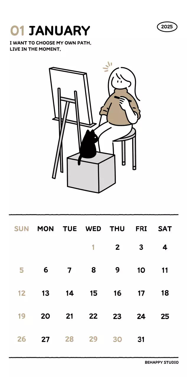 Illustrated calendar with a cute line style