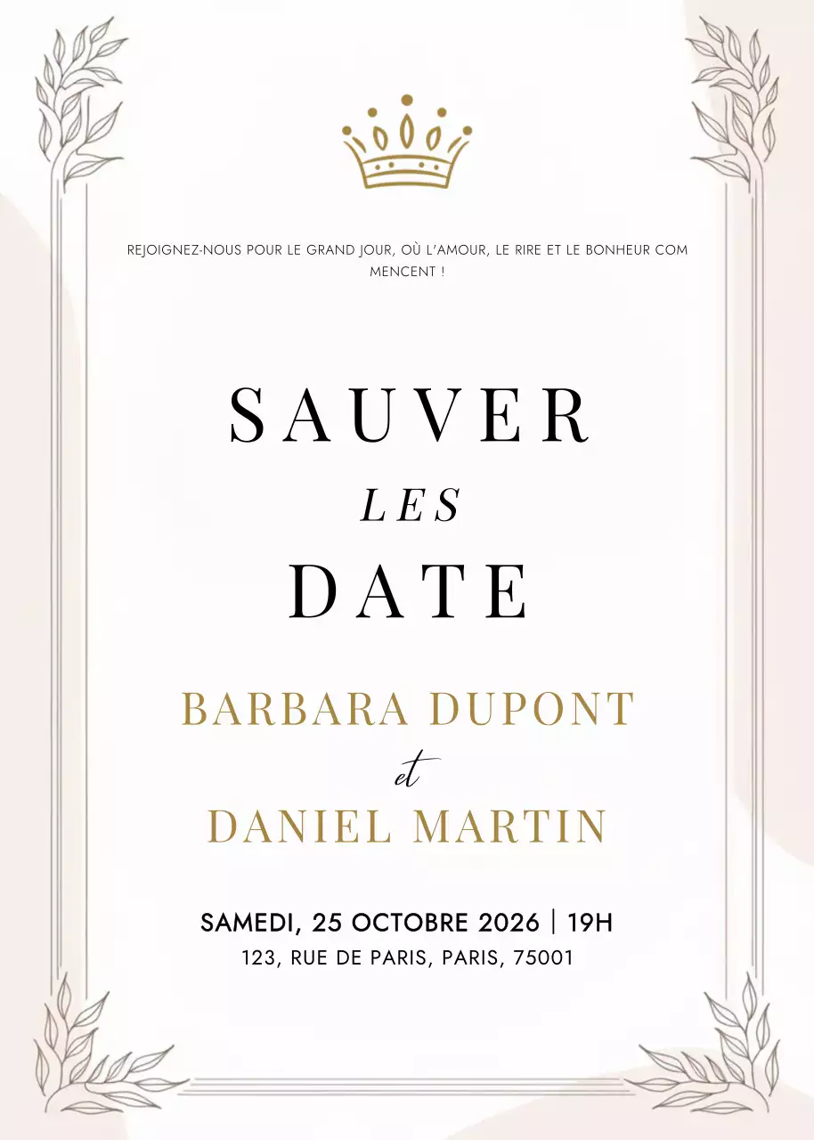 Invitation de mariage beige et élégante