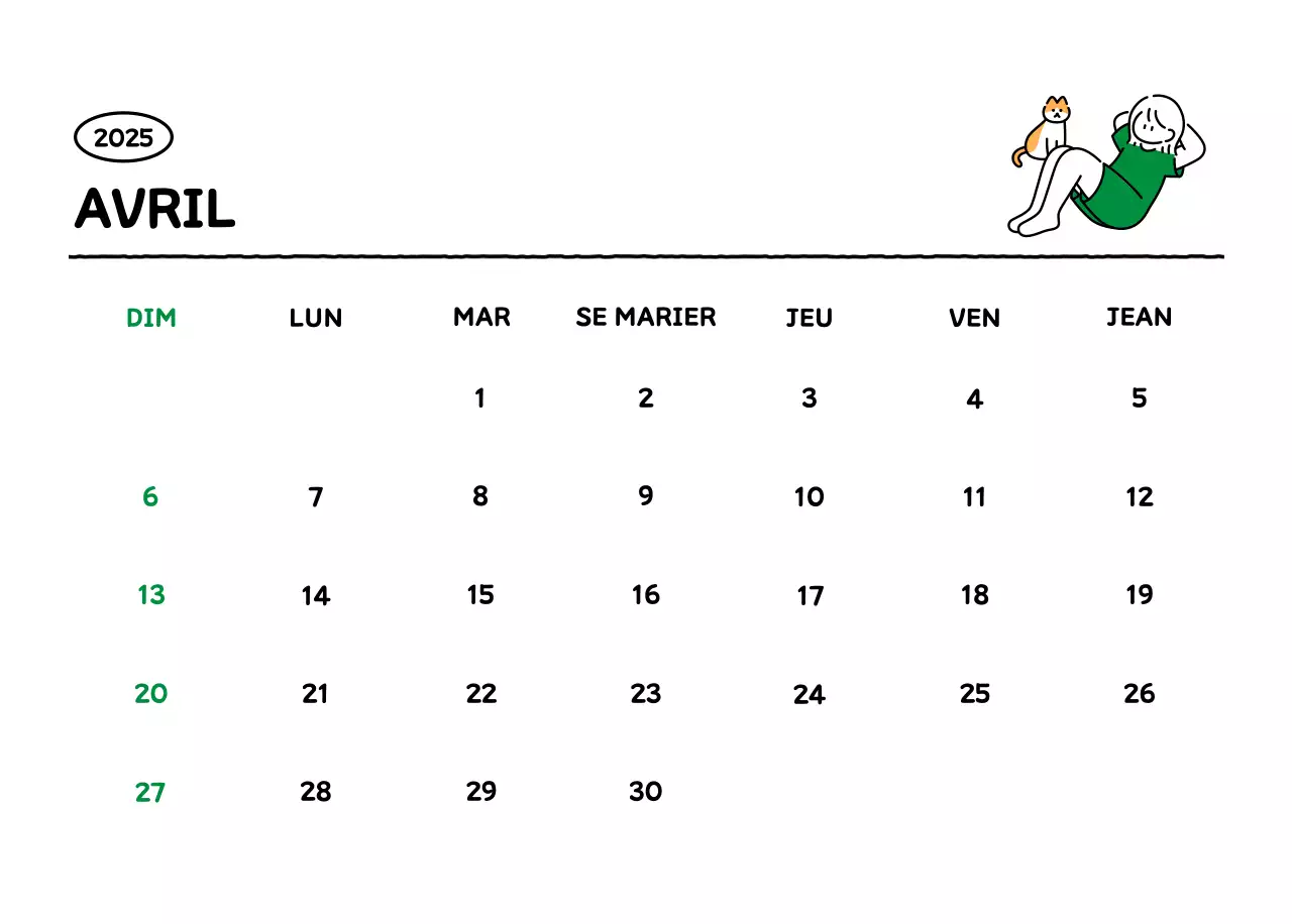 Calendrier illustré avec un joli style de lignes