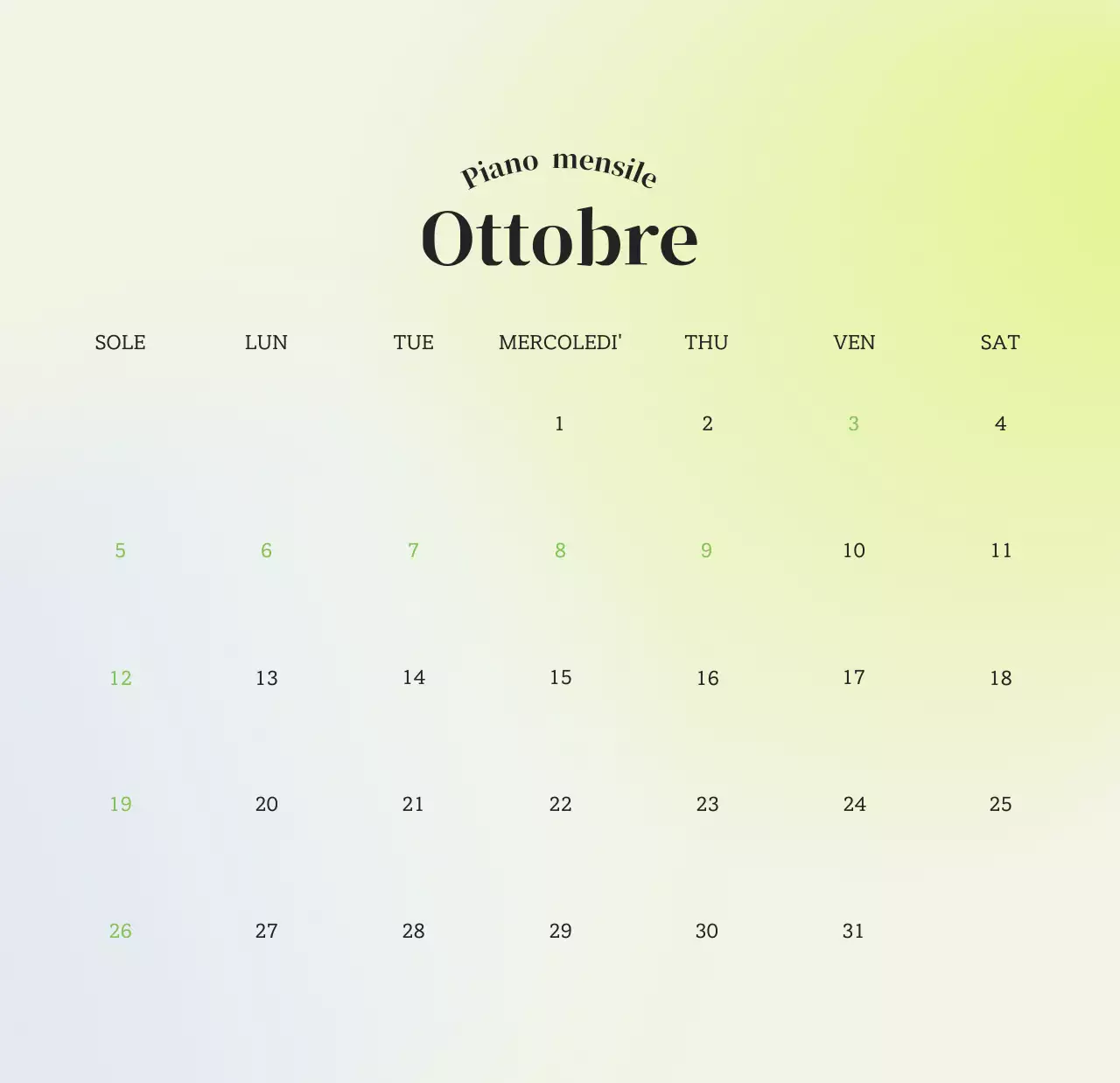 Calendario minimalista a gradi