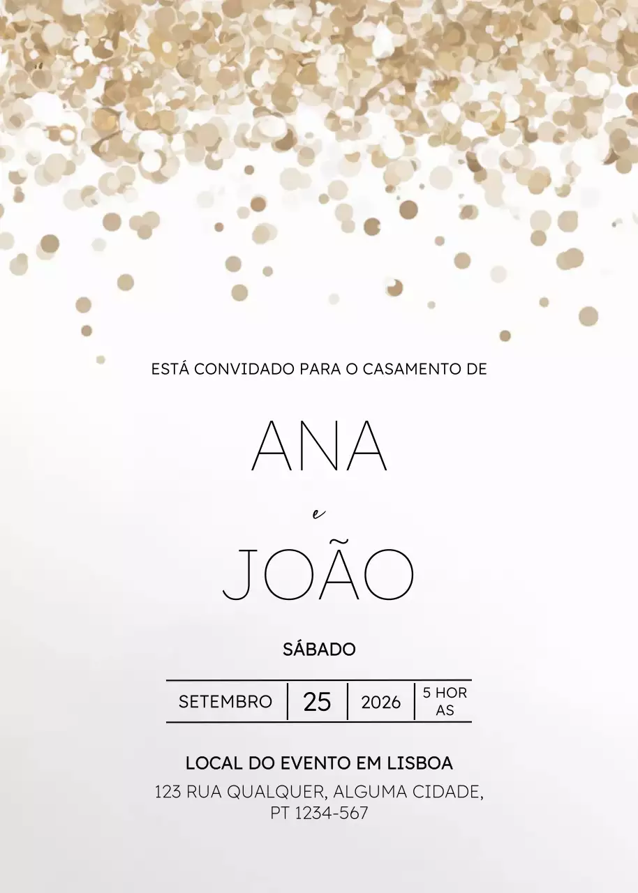 Convite de casamento elegante dourado