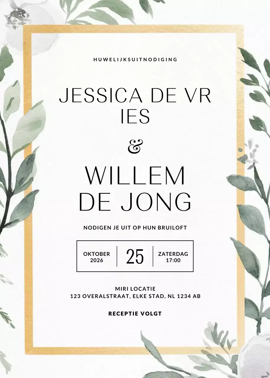 uitnodiging bruiloft goud elegant