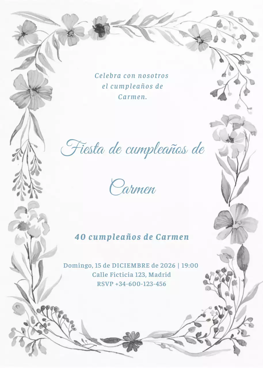 invitación de cumpleaños elegante gris