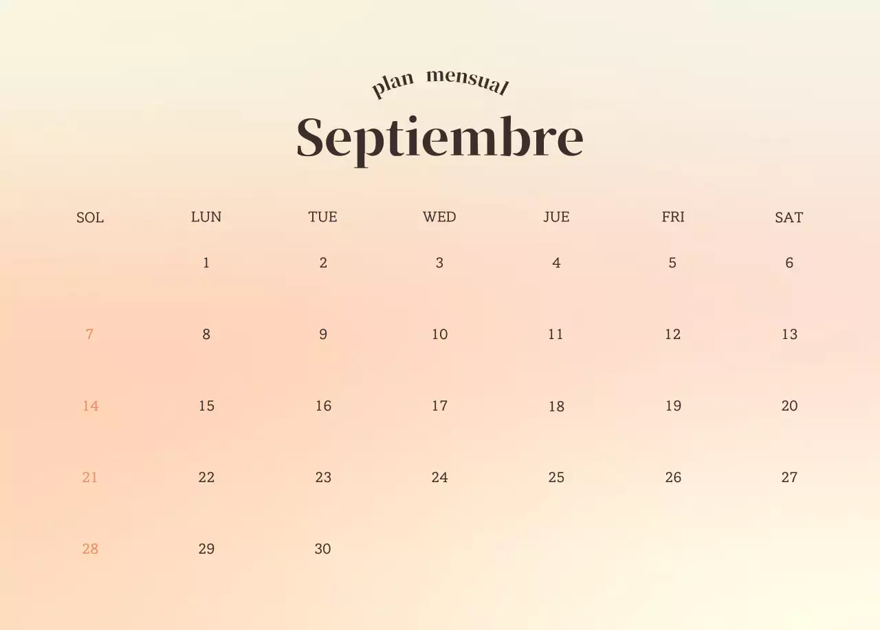 Calendario minimalista degradado