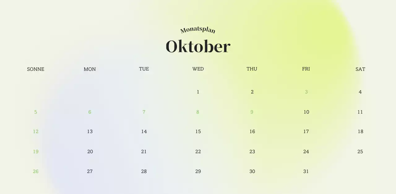 Minimalistischer Kalender mit Farbverlauf
