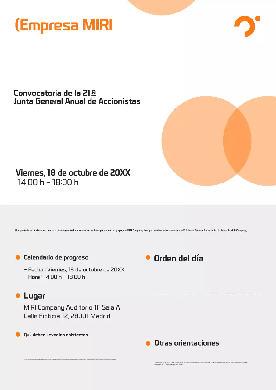 Convocatoria de la Junta General de Accionistas de Orange Modern