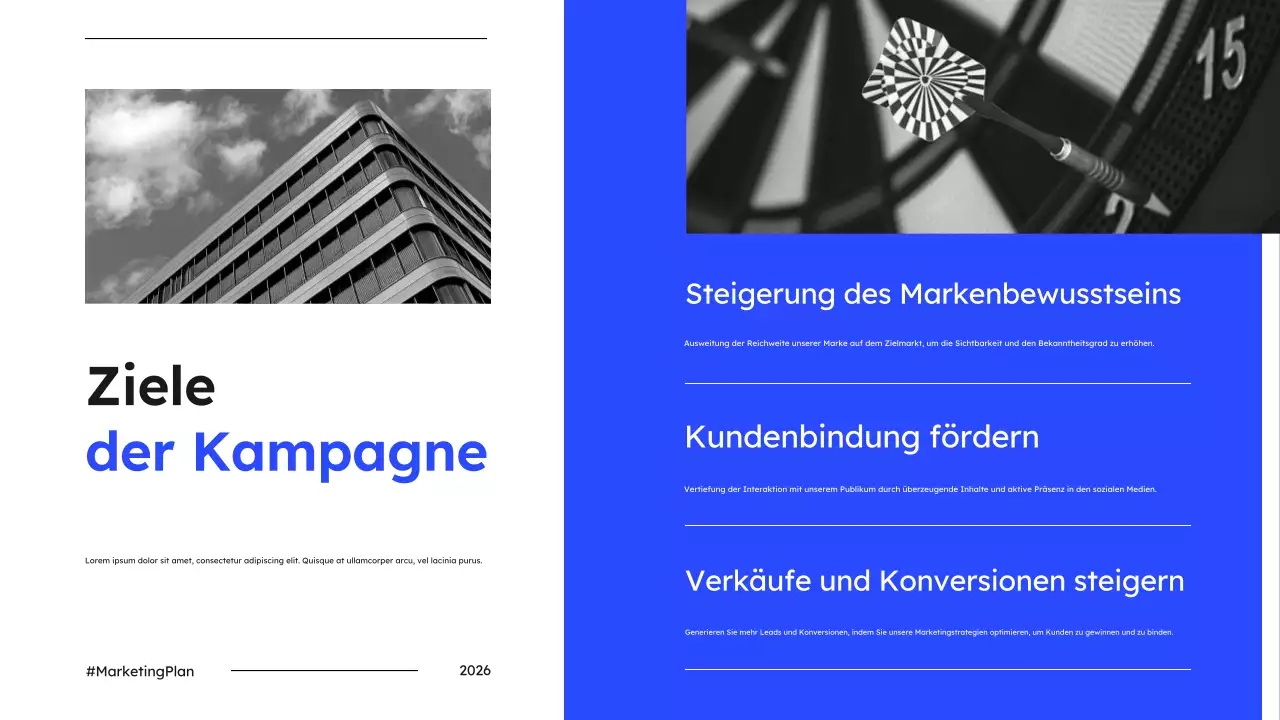 Blauer einfacher Marketingplan Präsentation