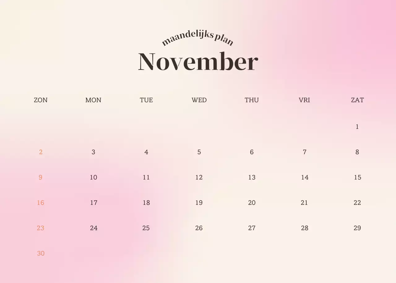 Minimalistische kalender met kleurverloop