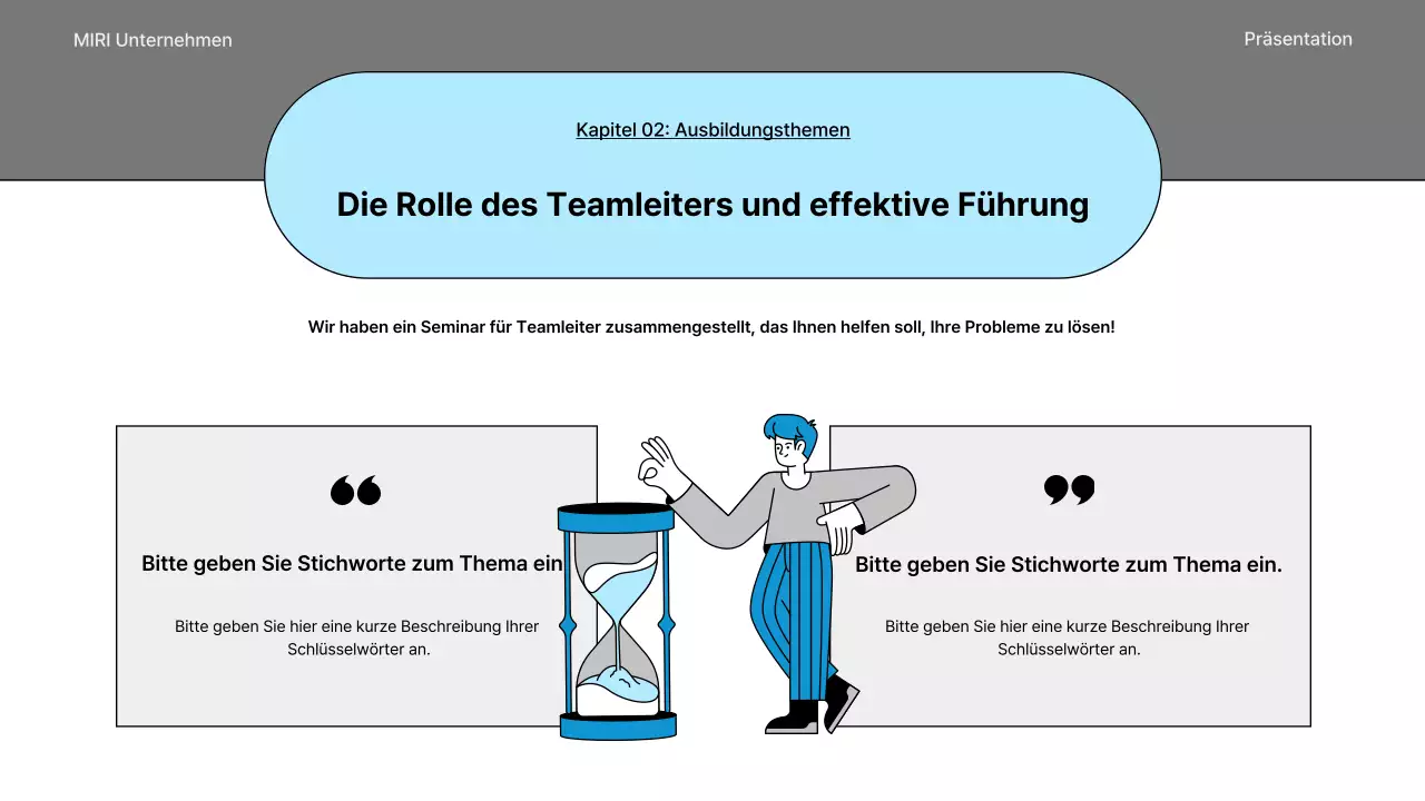 Ein einfacher interner Seminarleitfaden in Schwarz und Blau