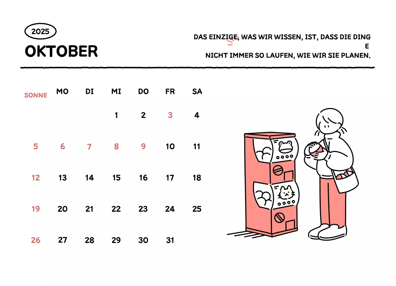 Illustrierter Kalender mit schönem Linienstil