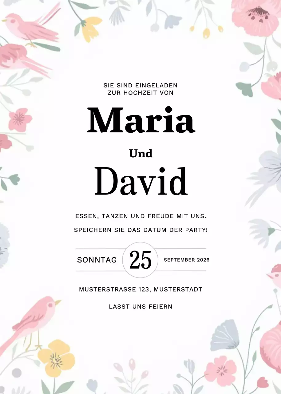 Rosa blumige Hochzeitseinladung