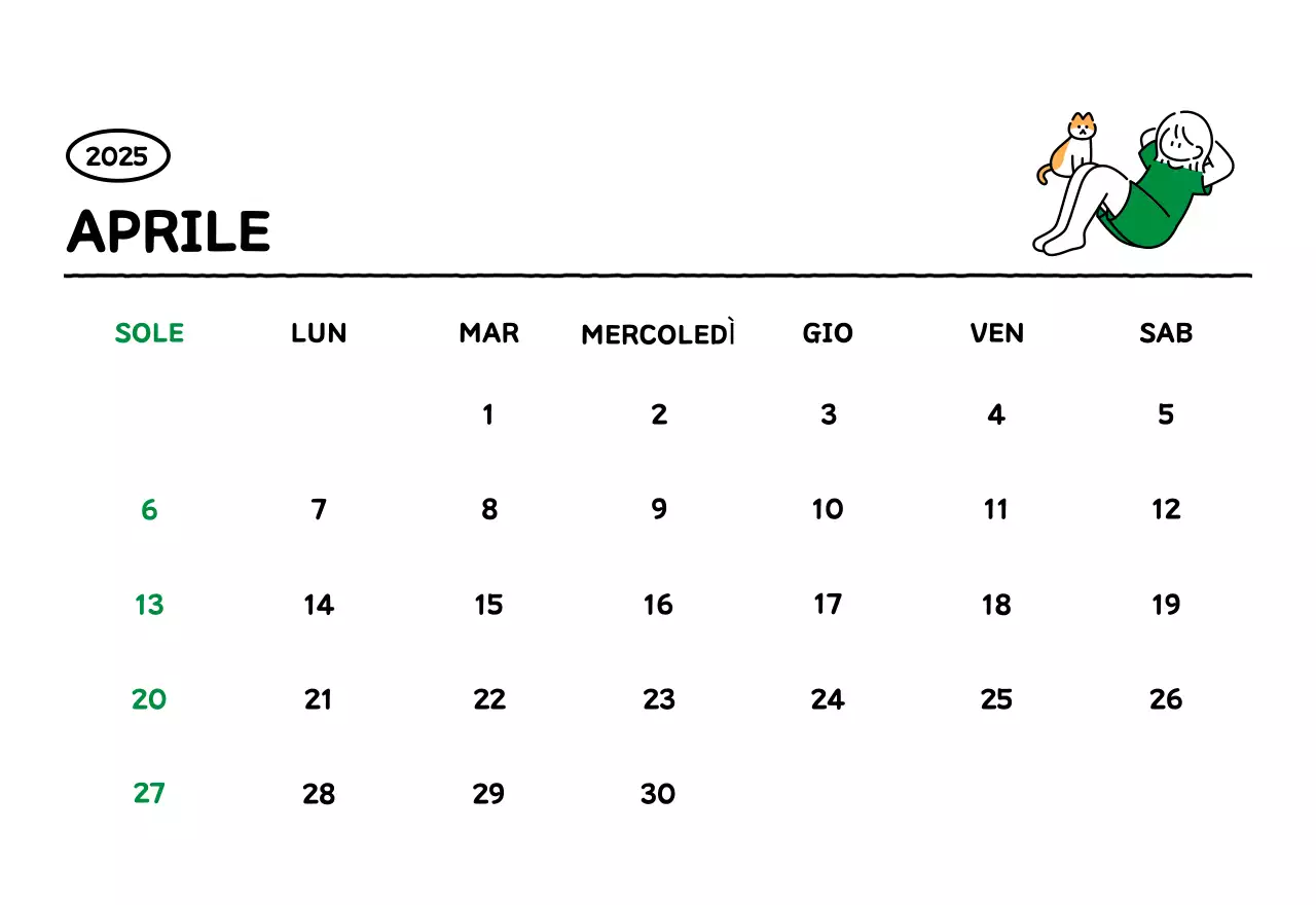 Calendario illustrato con un grazioso stile di linee