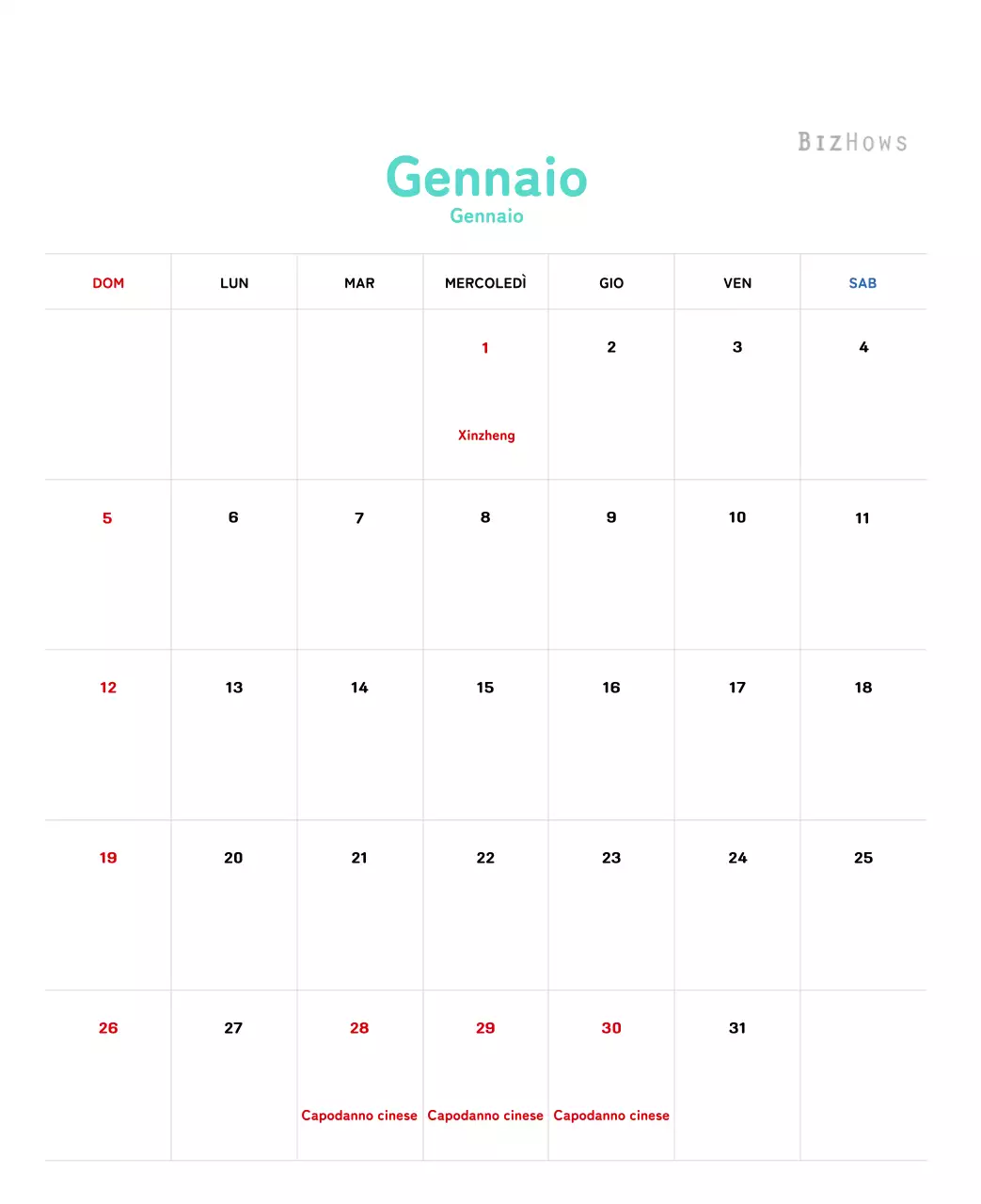 Calendario di Capodanno con una calda illustrazione