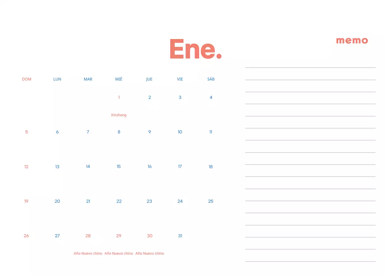 Calendario comercial con simpáticas ilustraciones