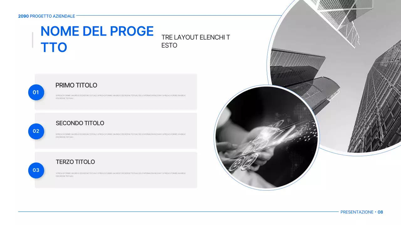 Un semplice piano aziendale globale in bianco e blu