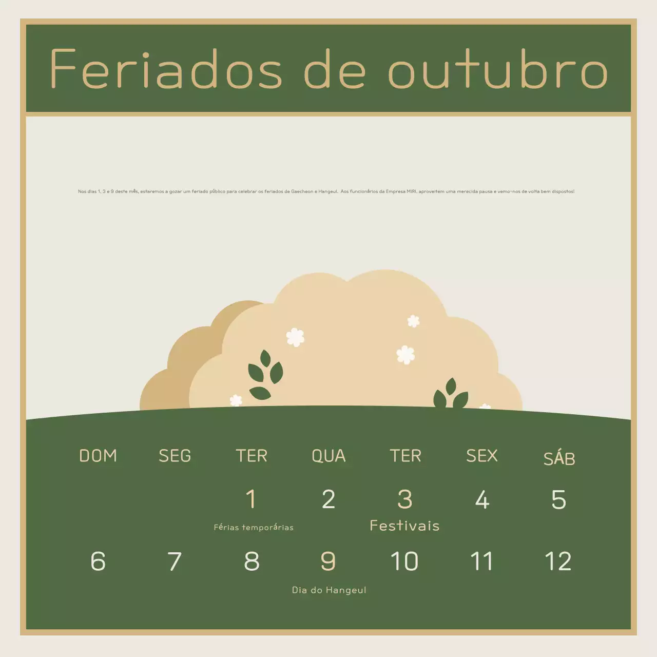 Aviso de férias Khaki Tidy