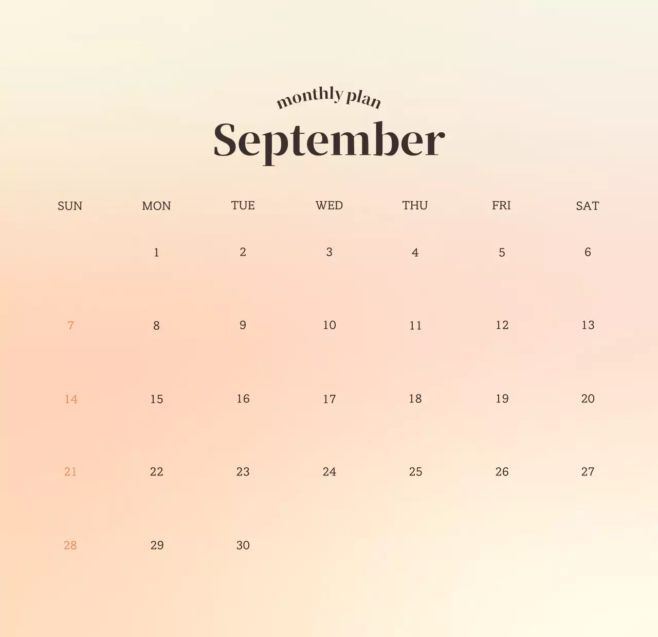 Gradient Minimalist Calendar