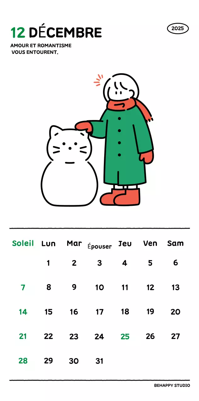 Calendrier illustré avec un joli style de lignes
