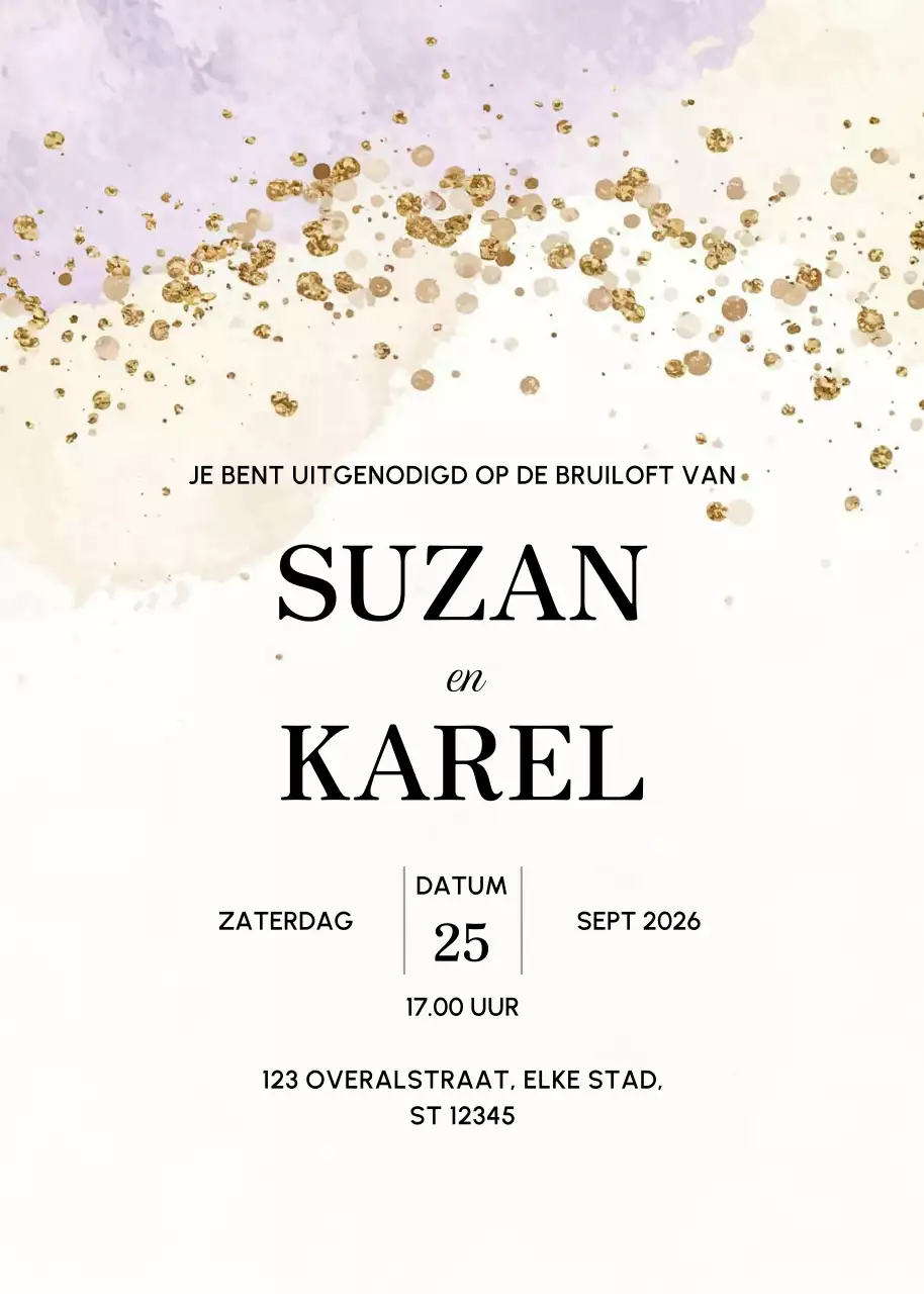 Gouden elegante huwelijksuitnodiging