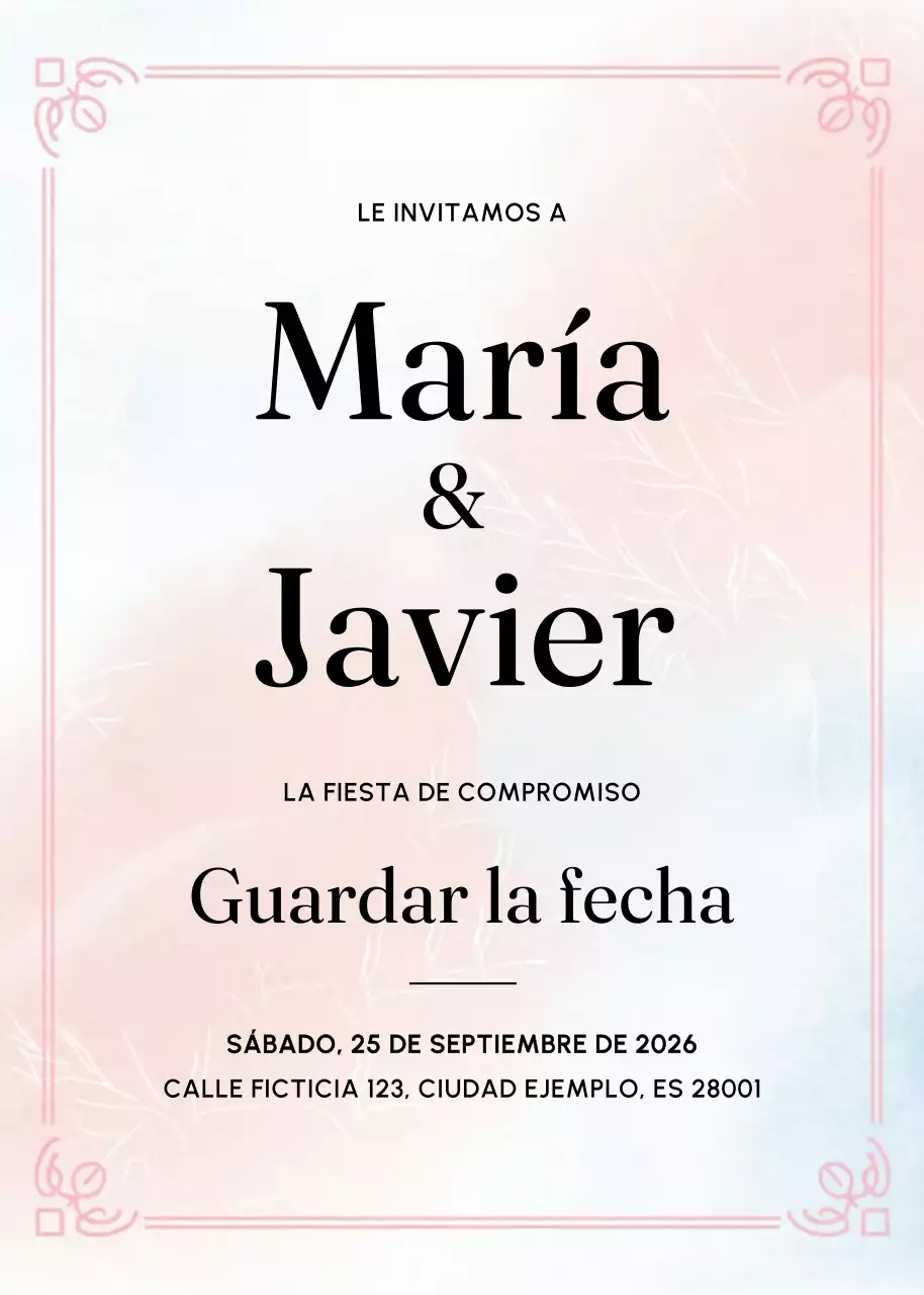 Elegante invitación de compromiso rosa