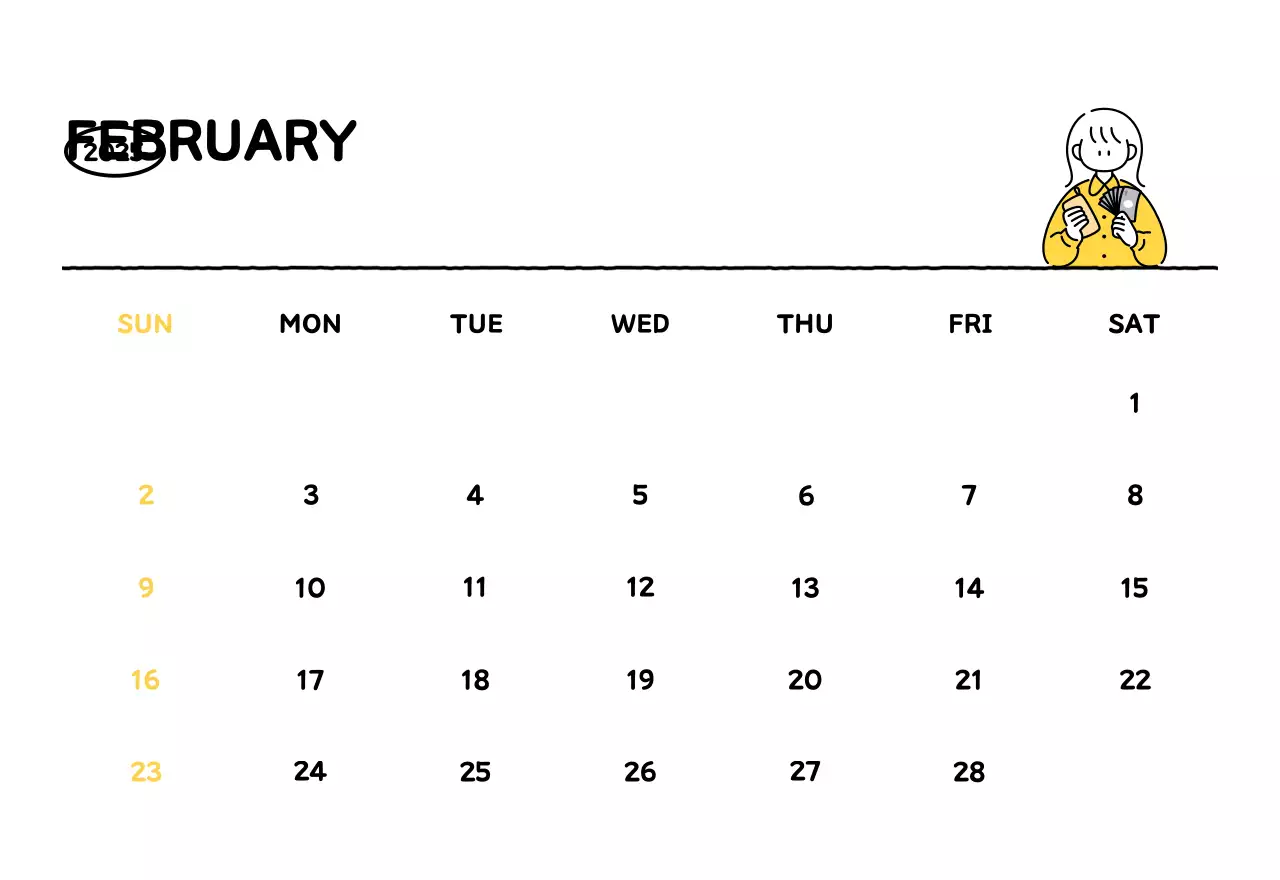 Illustrated calendar with a cute line style