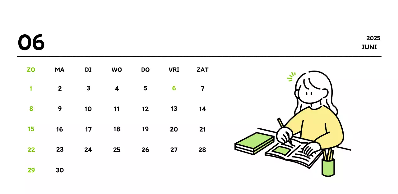 Geïllustreerde kalender met een mooie lijnstijl