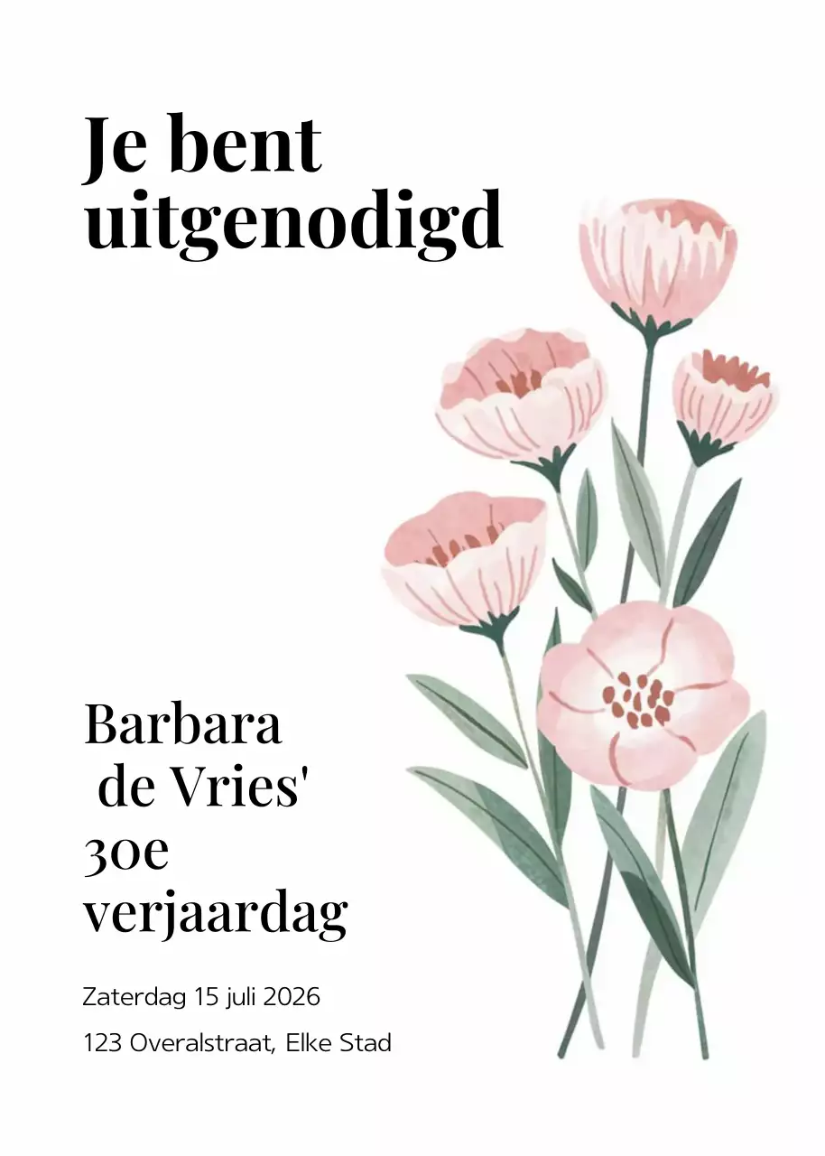 Roze gebloemde verjaardagsuitnodiging