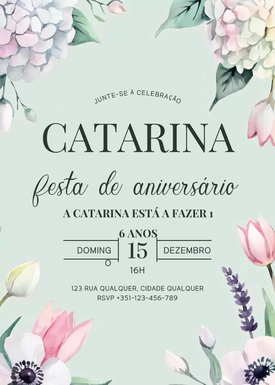convite de aniversário com flores de menta