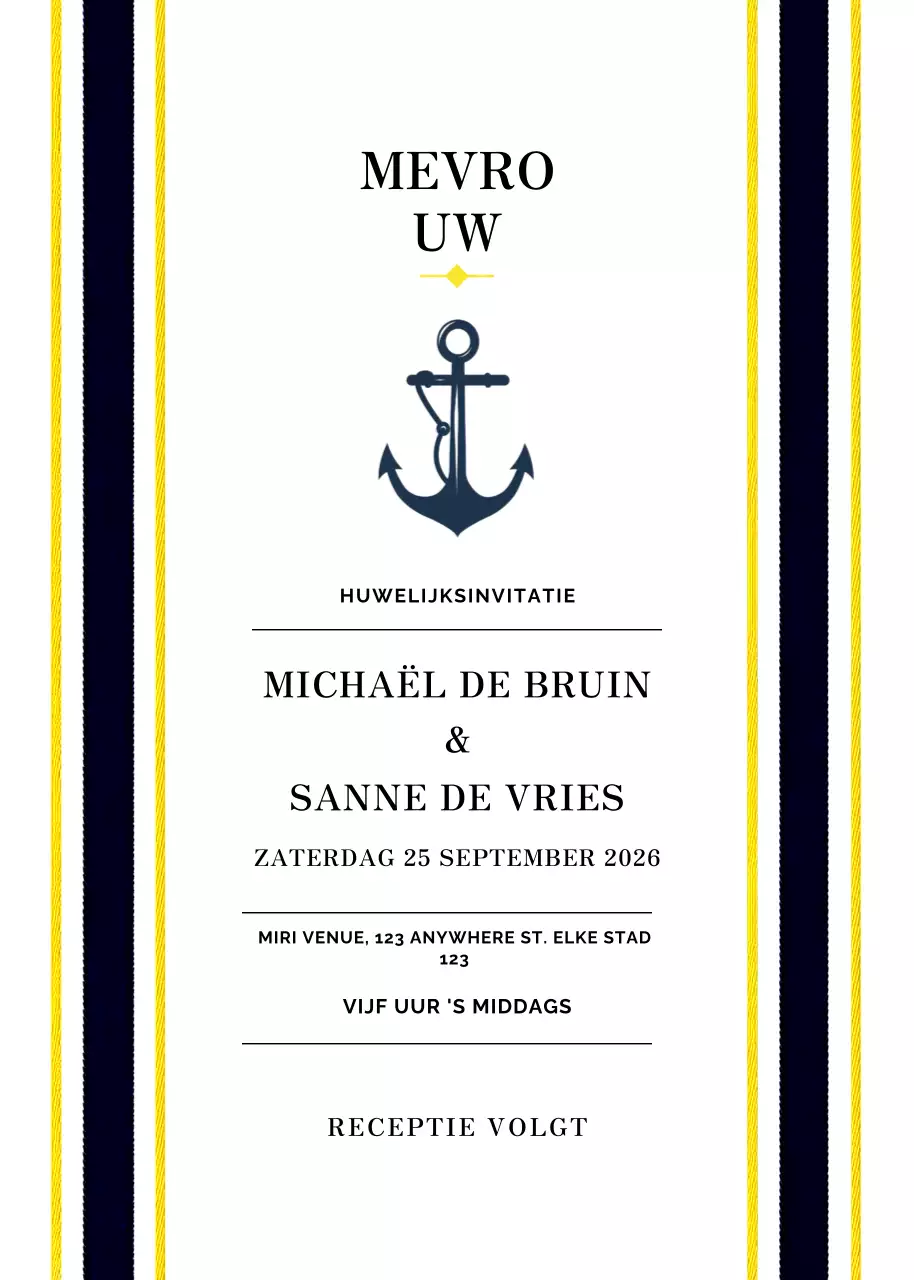 uitnodiging klassieke bruiloft marine