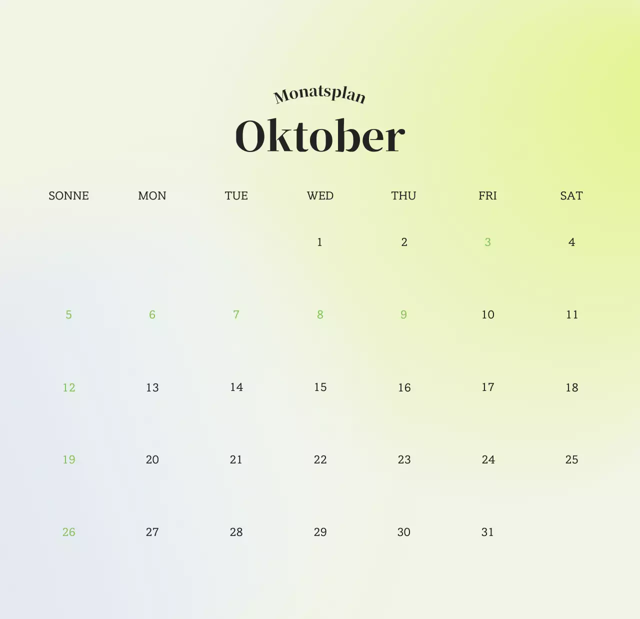 Minimalistischer Kalender mit Farbverlauf