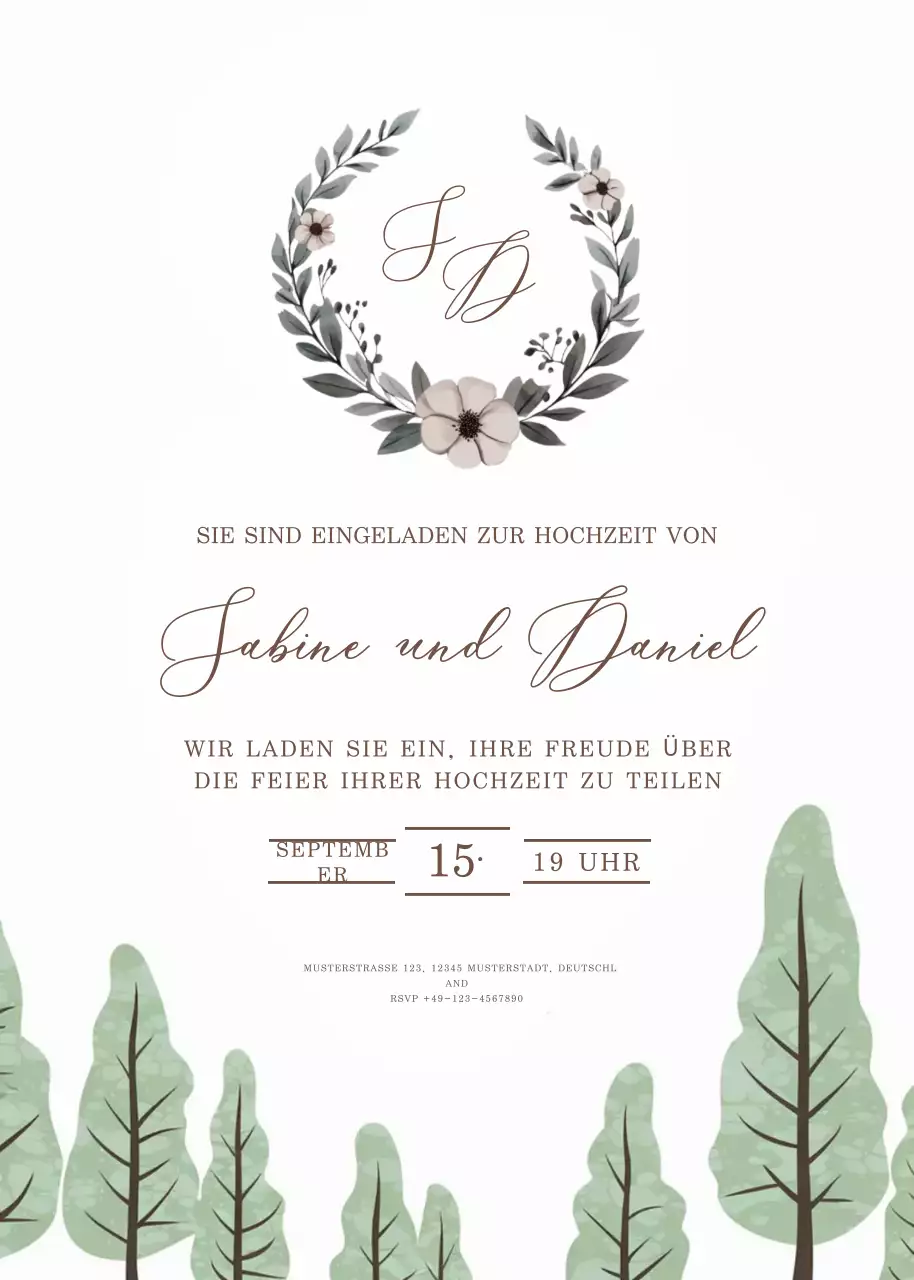 beige elegante Hochzeitseinladung
