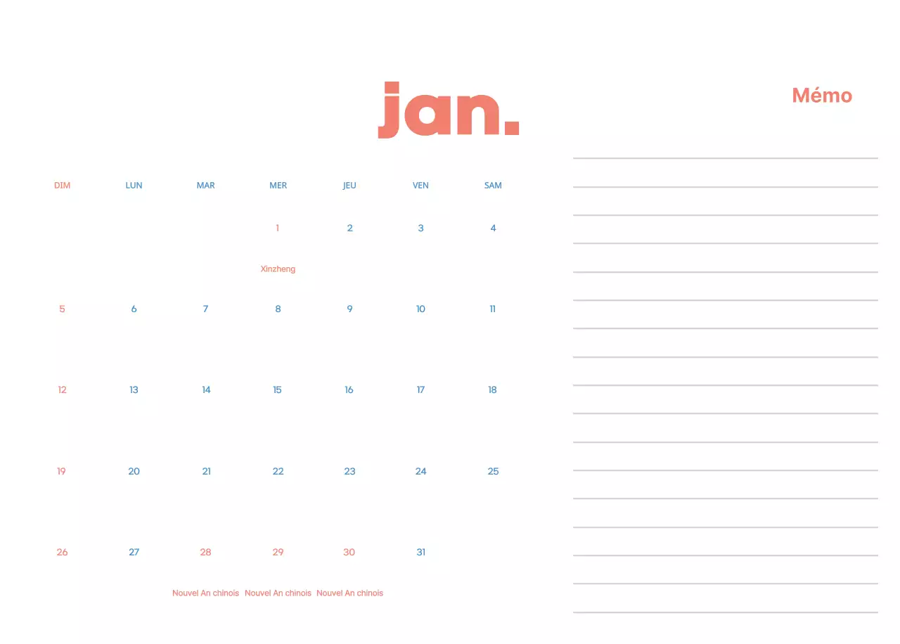 Calendrier d'entreprise avec de jolies illustrations