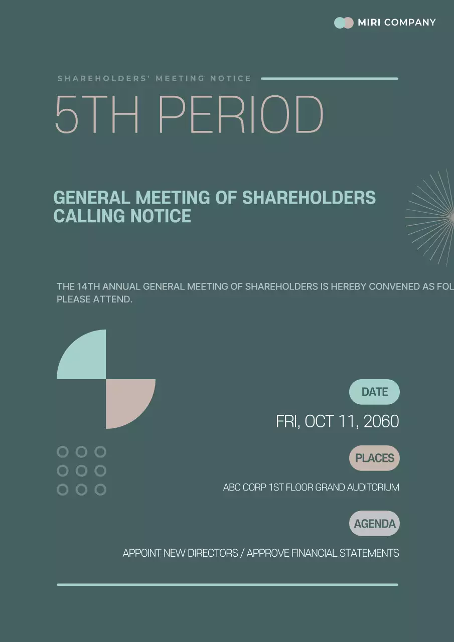 Poster thông báo cuộc họp hiện đại màu xanh ngọc