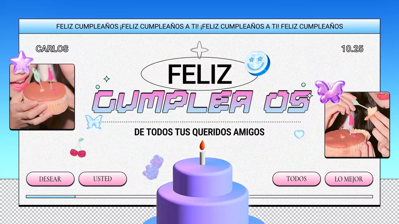diseño de cumpleaños retro morado