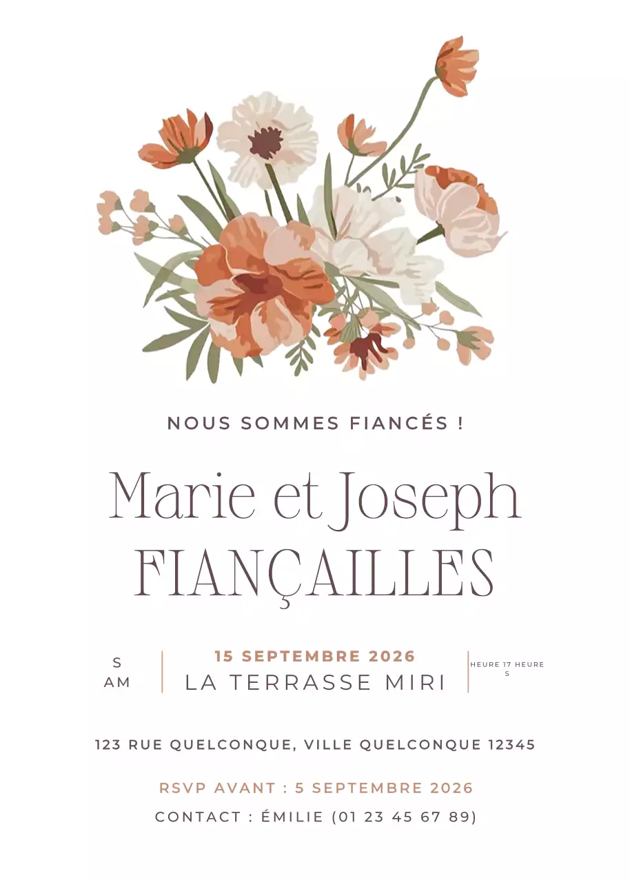 Beige Floral Engagement Invitation