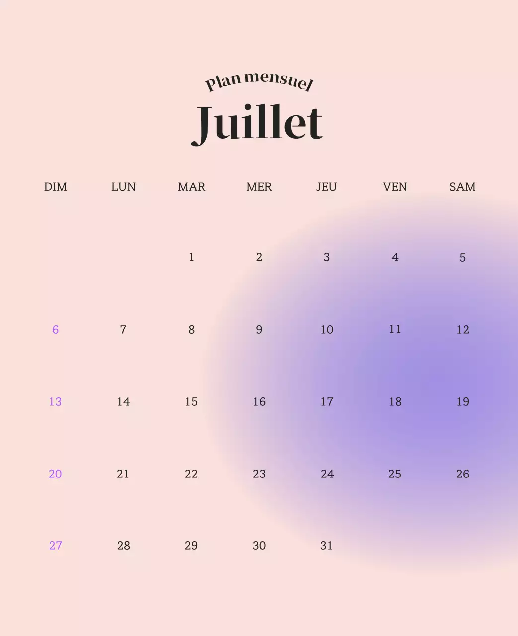 Calendrier minimaliste dégradé