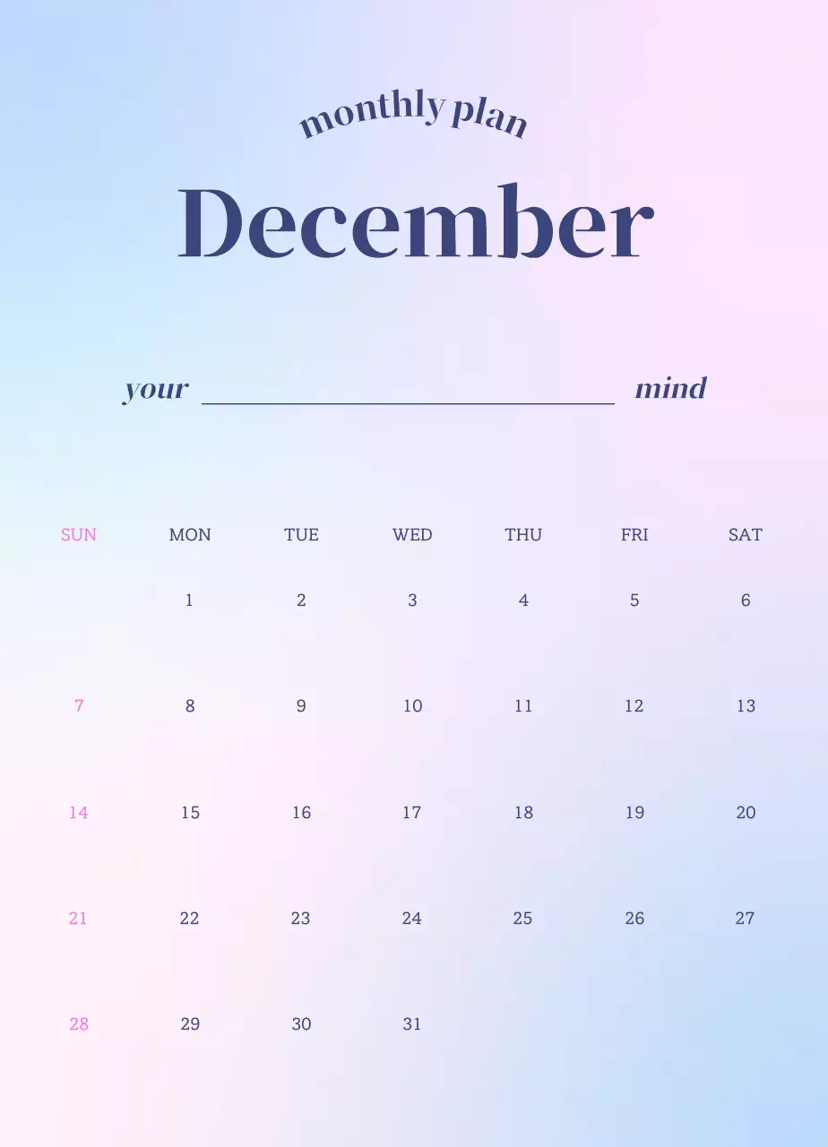 グラデーションミニマリスト感性カレンダー