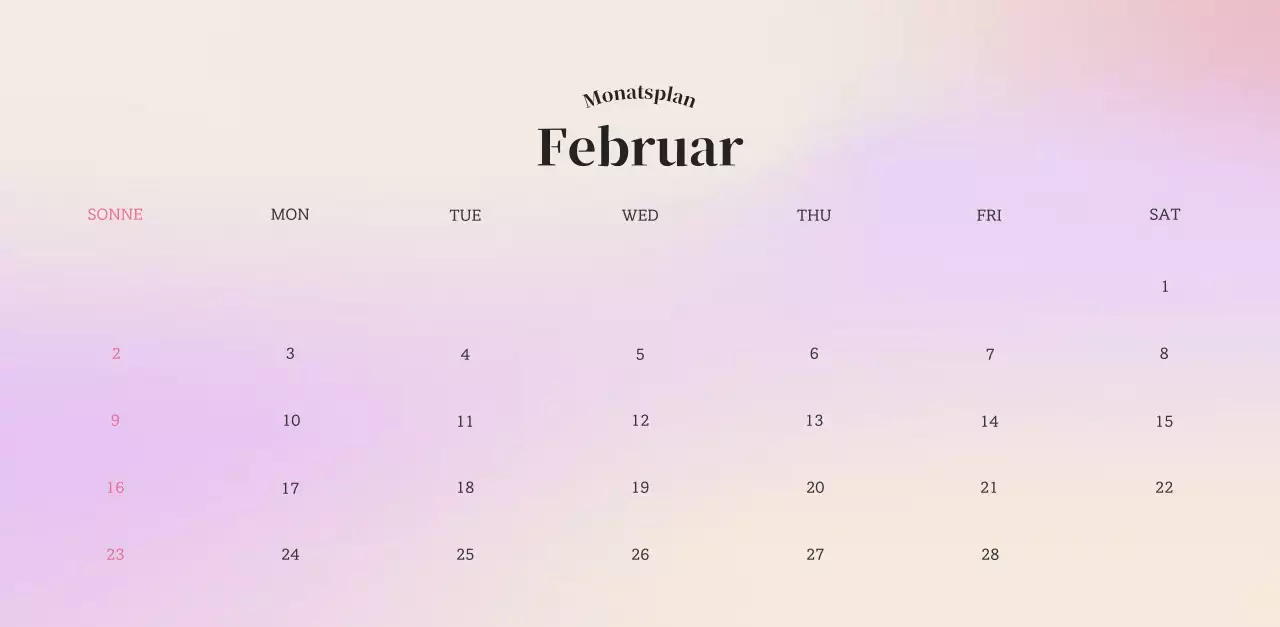 Minimalistischer Kalender mit Farbverlauf