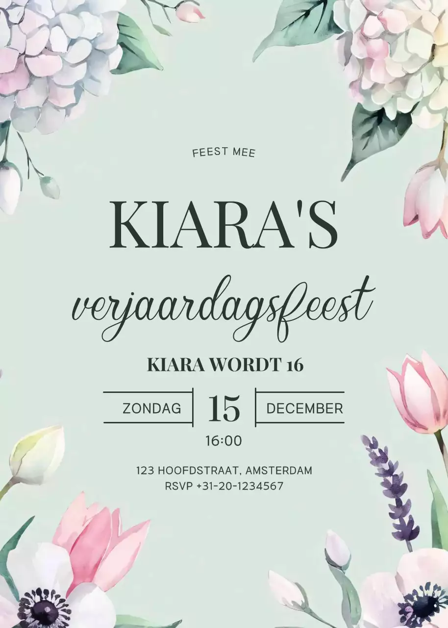 mint gebloemde verjaardagsuitnodiging