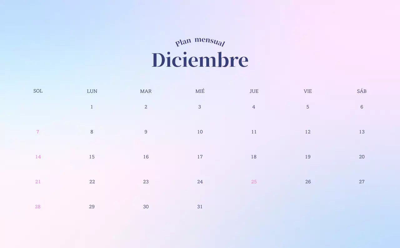 Calendario minimalista degradado