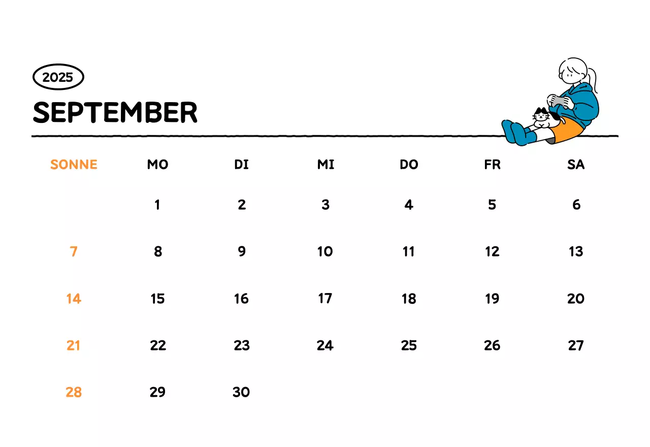 Illustrierter Kalender mit schönem Linienstil