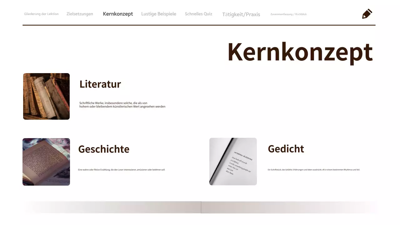 Minimalistisches, sauberes Unterrichtsmaterial für Sprache und Literatur in der 3.