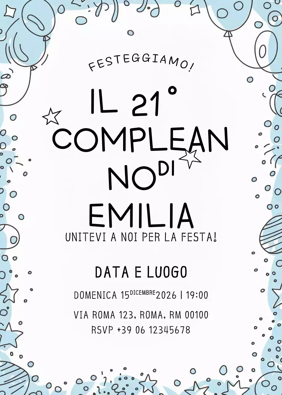 invito di compleanno minimal blu