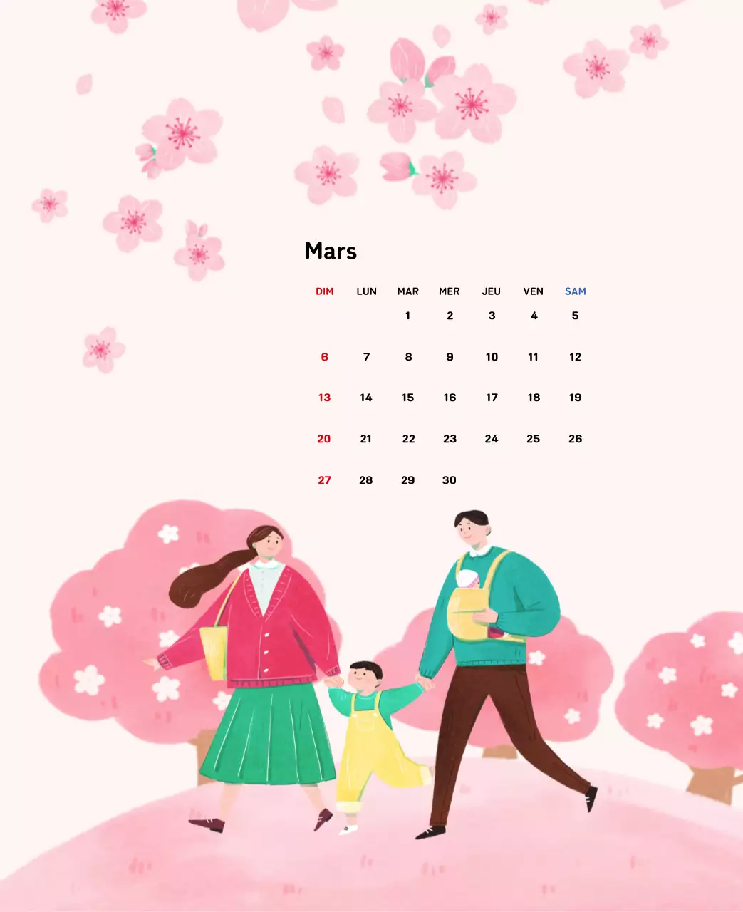 Calendrier du Nouvel An avec illustrations chaleureuses