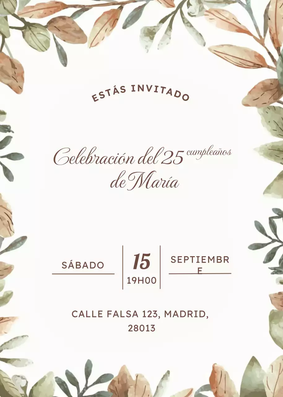 Invitación de cumpleaños floral beige
