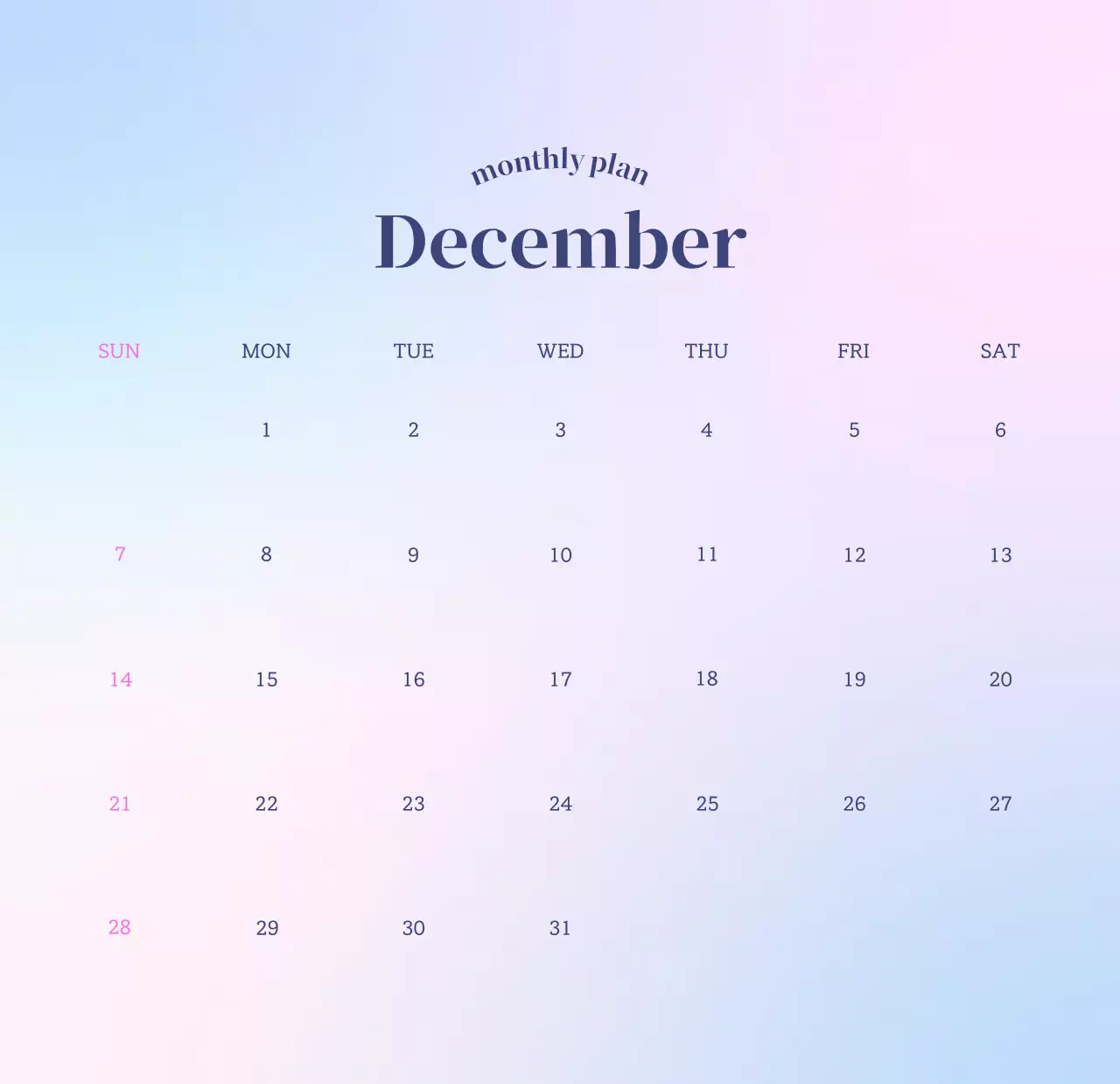 グラデーションミニマルカレンダーカレンダー